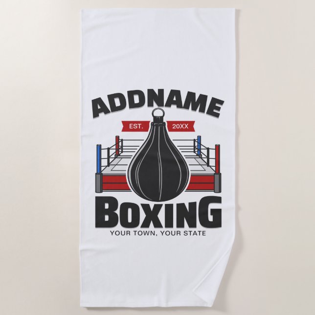 Boxing Ring ADD NAME Boxer Gym Speed Bag Beach Towel (Front)