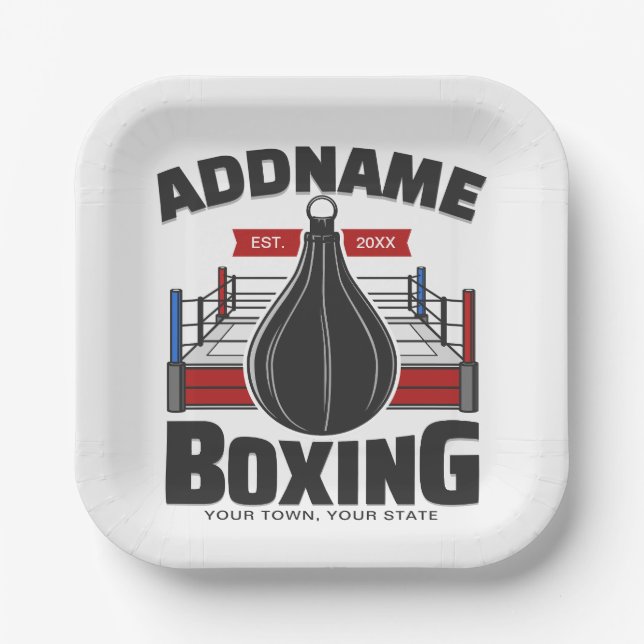 Boxing Ring ADD NAME Boxer Gym Speed Bag Paper Plate (Front)