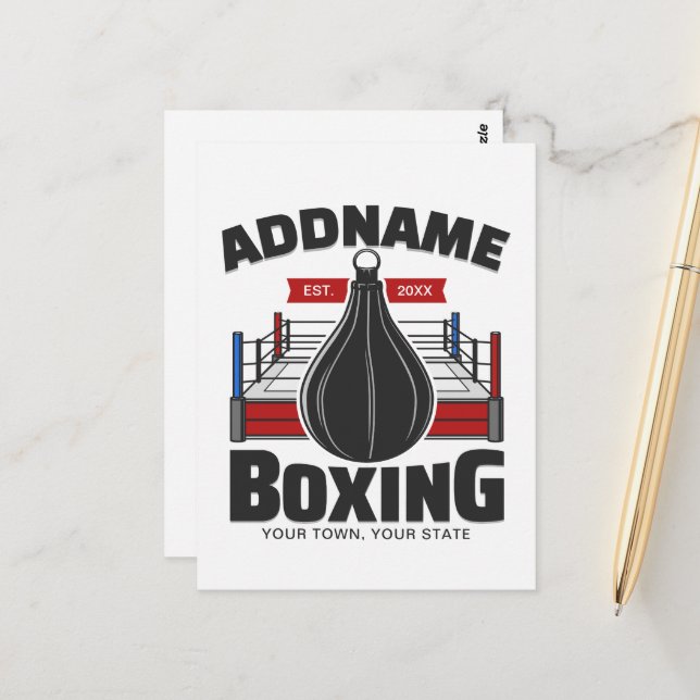 Boxing Ring ADD NAME Boxer Gym Speed Bag Postcard (Front/Back In Situ)