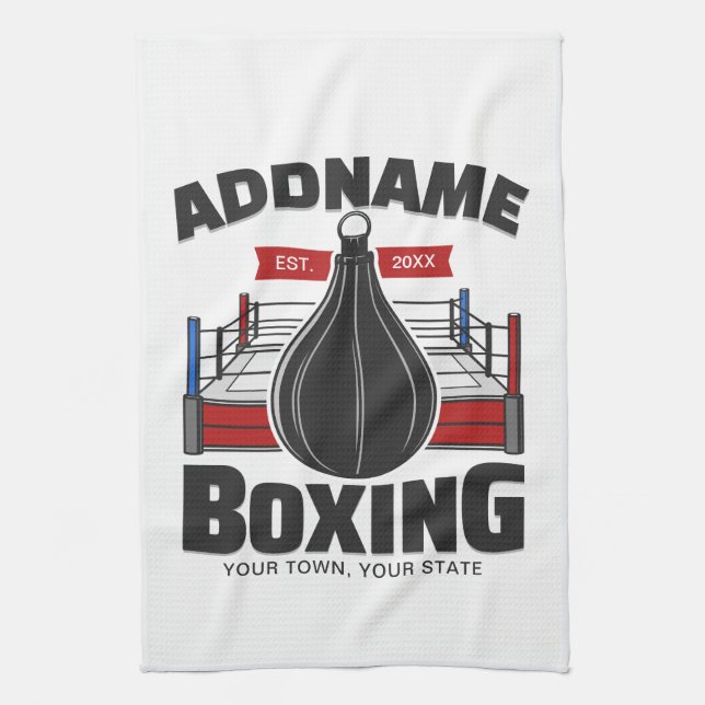 Boxing Ring ADD NAME Boxer Gym Speed Bag Tea Towel (Vertical)