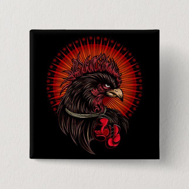 Boxing Rooster 15 Cm Square Badge (Front)