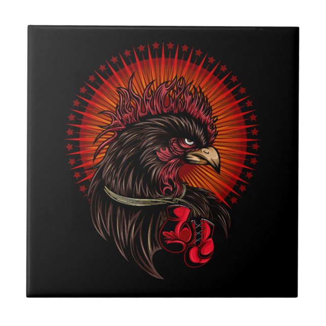 Boxing Rooster Ceramic Tile (Front)
