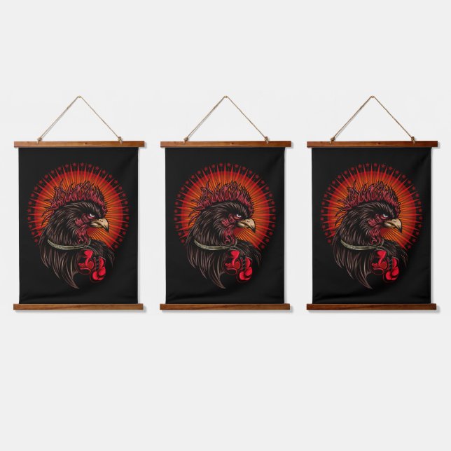 Boxing Rooster Hanging Tapestry (Triple)