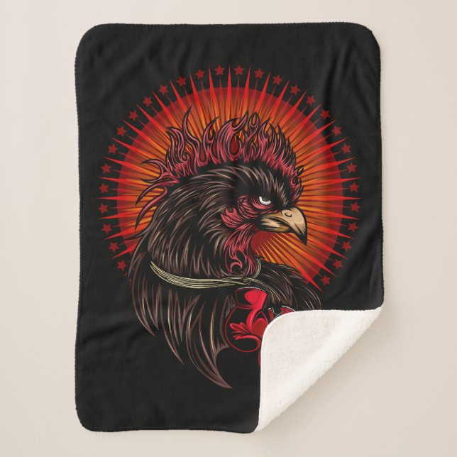 Boxing Rooster Sherpa Blanket (Front)