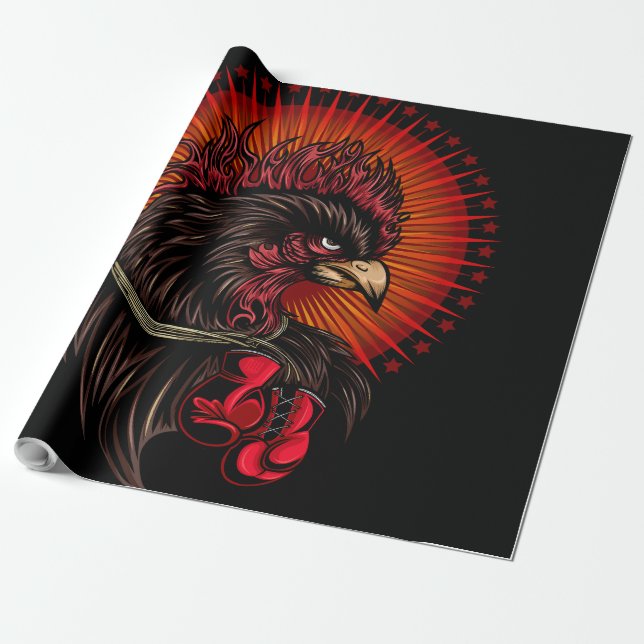 Boxing Rooster Wrapping Paper (Unrolled)