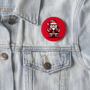 Boxing Santa - Retro Pixel Christmas Fight Design 6 Cm Round Badge