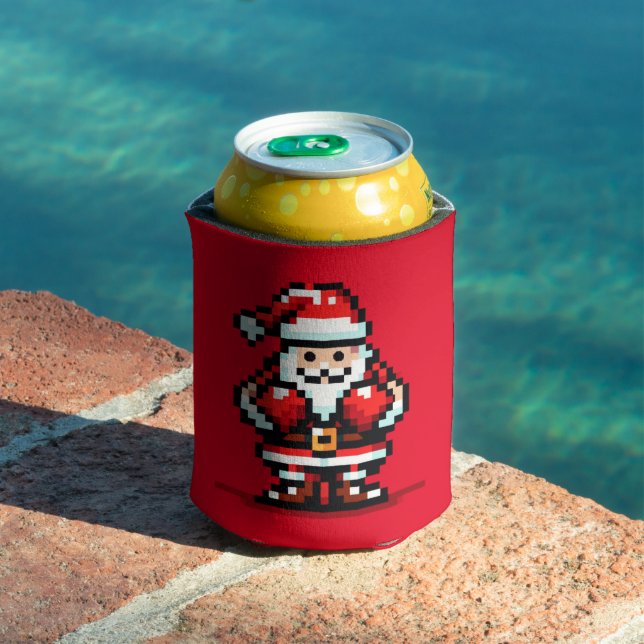 Boxing Santa - Retro Pixel Christmas Fight Design Can Cooler (In Situ Pool)