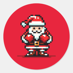 Boxing Santa - Retro Pixel Christmas Fight Design Classic Round Sticker