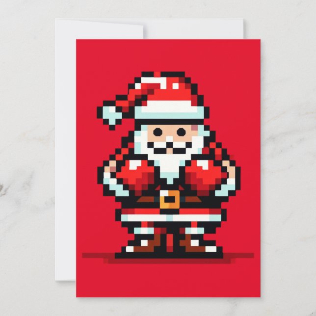 Boxing Santa - Retro Pixel Christmas Fight Design Holiday Card (Front)