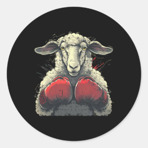 Boxing Sheep Lamb Boxing Gloves Kickboxing Funny B Classic Round Sticker