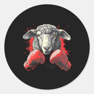 Boxing Sheep Lamb Boxing Gloves Kickboxing Funny B Classic Round Sticker