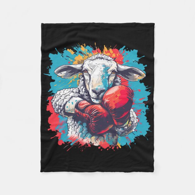 Boxing Sheep Lamb Boxing Gloves Kickboxing Funny B Fleece Blanket (Front)