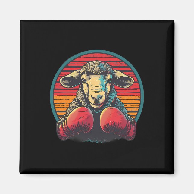 Boxing Sheep Lamb Boxing Gloves Kickboxing Funny B Magnet (Front)