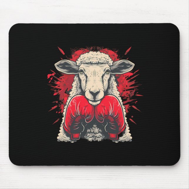 Boxing Sheep Lamb Boxing Gloves Kickboxing Funny B Mouse Pad (Front)