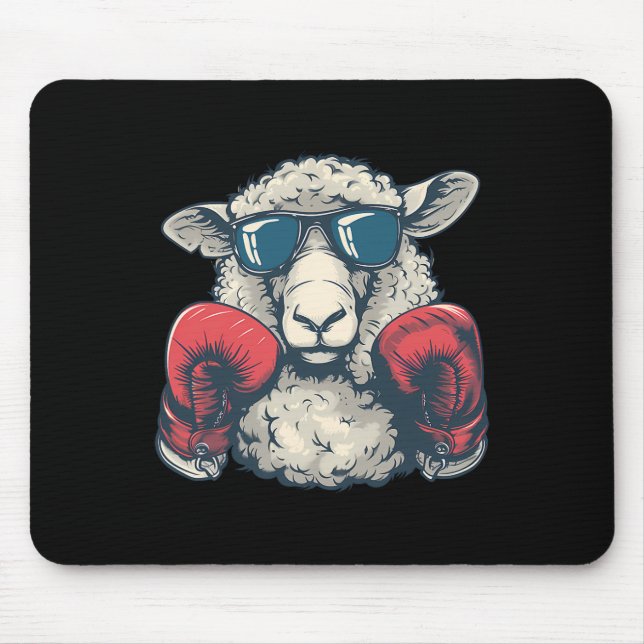 Boxing Sheep Lamb Boxing Gloves Kickboxing Funny B Mouse Pad (Front)