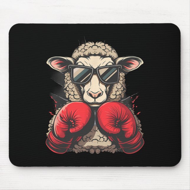 Boxing Sheep Lamb Boxing Gloves Kickboxing Funny B Mouse Pad (Front)