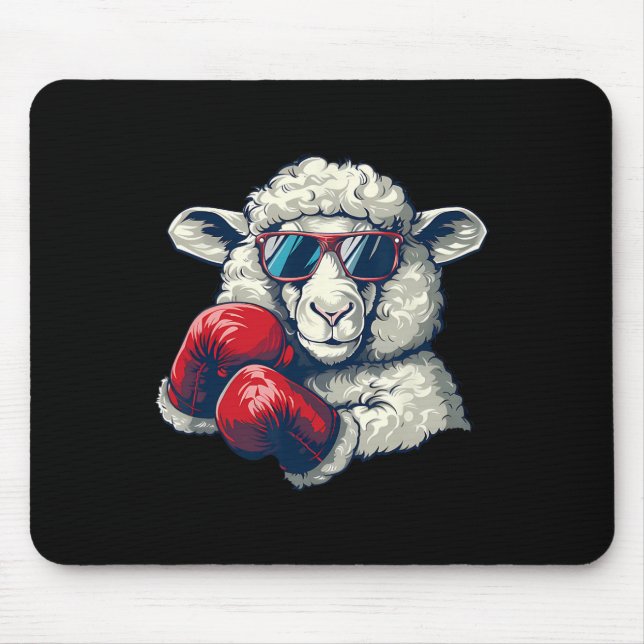Boxing Sheep Lamb Boxing Gloves Kickboxing Funny B Mouse Pad (Front)