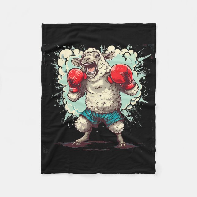 Boxing Sheep With Boxing Gloves Kickboxing Funny B Fleece Blanket (Front)