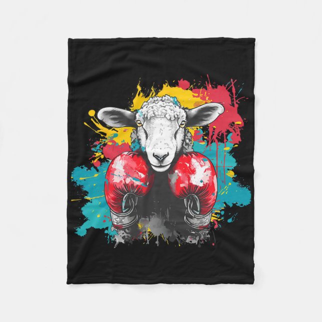 Boxing Sheep With Boxing Gloves Kickboxing Funny B Fleece Blanket (Front)