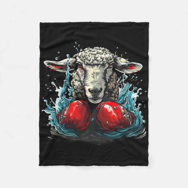 Boxing Sheep With Boxing Gloves Kickboxing Funny B Fleece Blanket (Front)