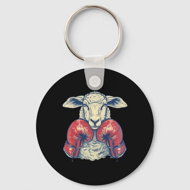 Boxing Sheep With Boxing Gloves Kickboxing Funny B Key Ring (Front)