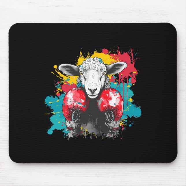 Boxing Sheep With Boxing Gloves Kickboxing Funny B Mouse Pad (Front)