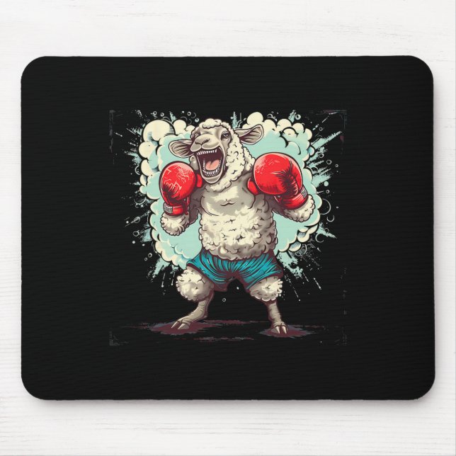 Boxing Sheep With Boxing Gloves Kickboxing Funny B Mouse Pad (Front)