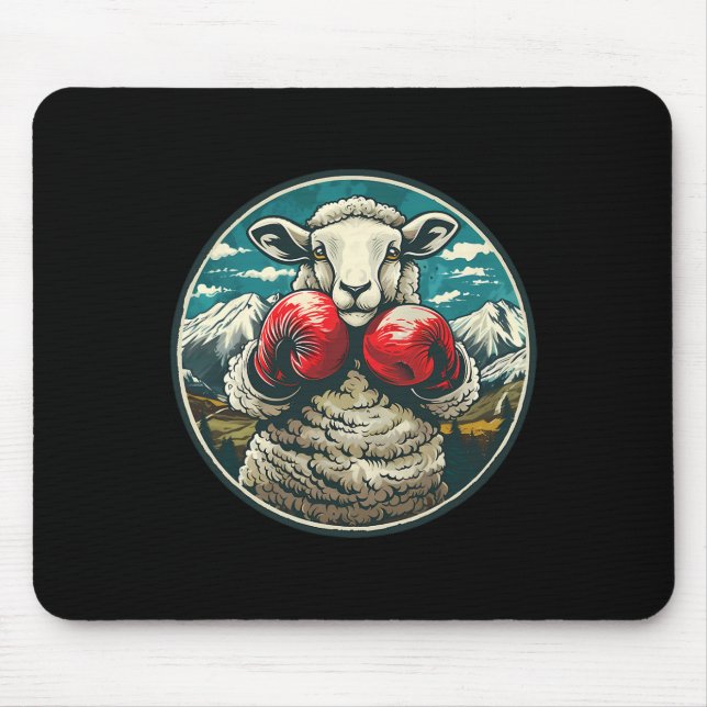 Boxing Sheep With Boxing Gloves Kickboxing Funny B Mouse Pad (Front)