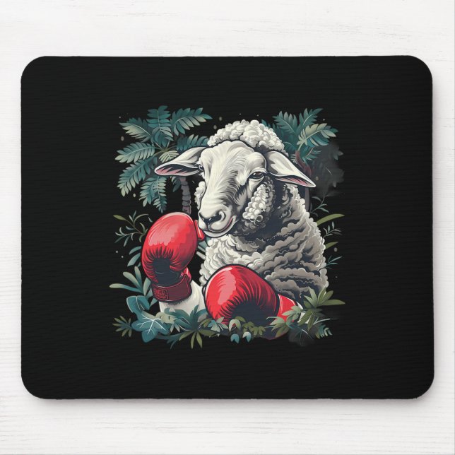 Boxing Sheep With Boxing Gloves Kickboxing Funny B Mouse Pad (Front)