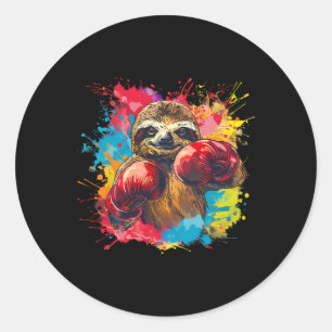 Boxing Sloth Lover Boxing Gloves Kickboxing Funny  Classic Round Sticker