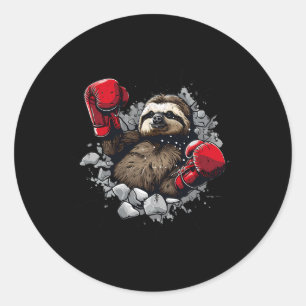 Boxing Sloth Lover Boxing Gloves Kickboxing Funny Classic Round Sticker