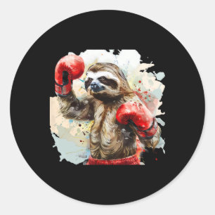 Boxing Sloth Lover Boxing Gloves Kickboxing Funny Classic Round Sticker