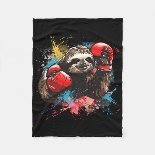 Boxing Sloth Lover Boxing Gloves Kickboxing Funny  Fleece Blanket (Front)