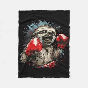 Boxing Sloth Lover Boxing Gloves Kickboxing Funny Fleece Blanket
