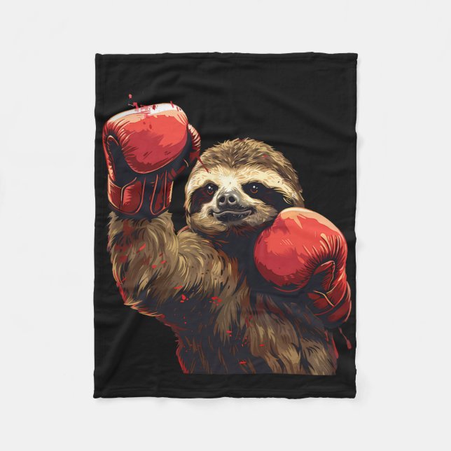 Boxing Sloth Lover Boxing Gloves Kickboxing Funny  Fleece Blanket (Front)