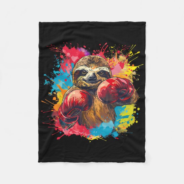 Boxing Sloth Lover Boxing Gloves Kickboxing Funny  Fleece Blanket (Front)
