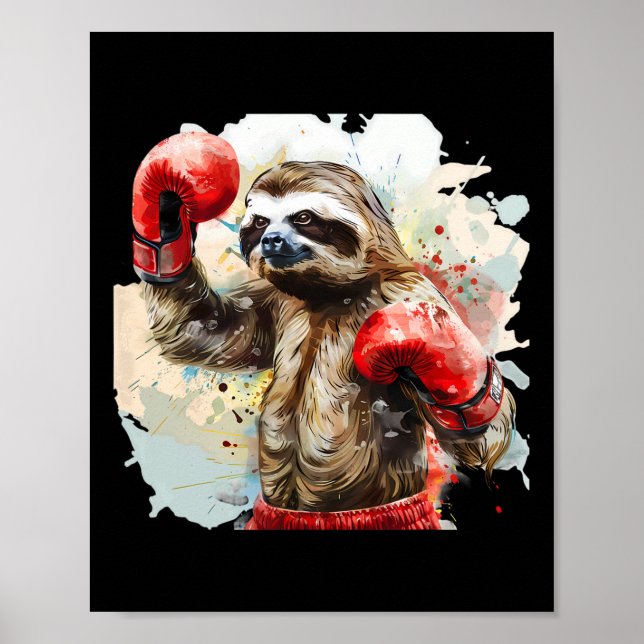 Boxing Sloth Lover Boxing Gloves Kickboxing Funny  Poster (Front)