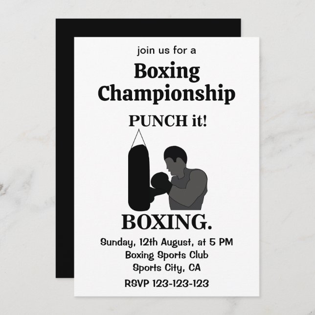 Boxing Sport Punch It Boxing Sports Invitation (Front/Back)