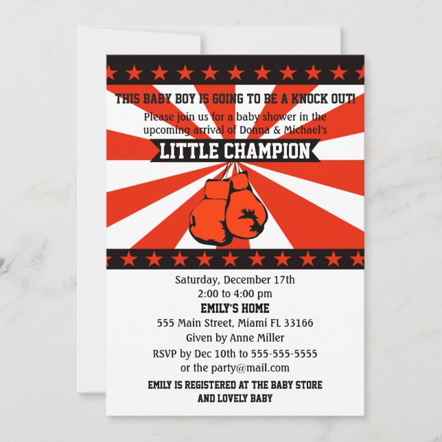 Boxing Sports Baby Boy Shower Invitation (Front)