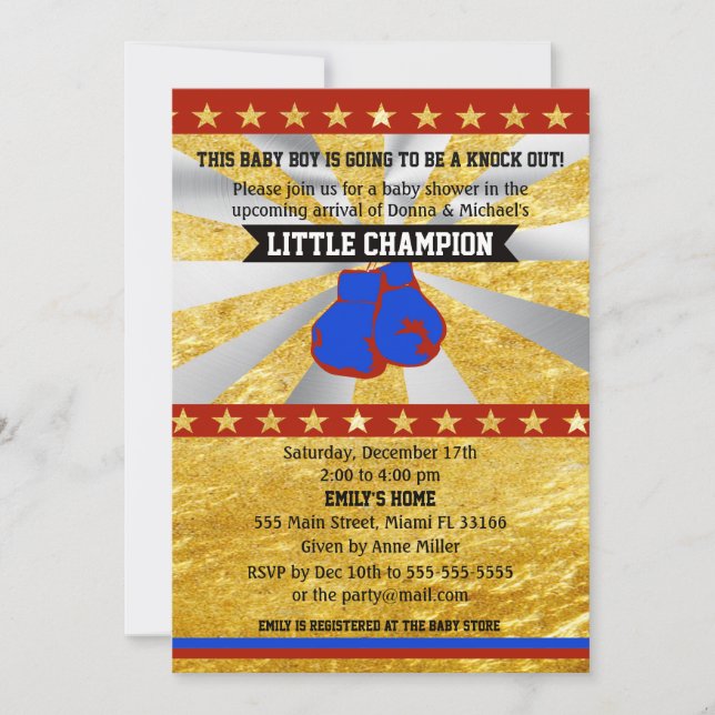 Boxing Sports Baby Boy Shower Invitation Gold (Front)