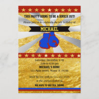 Boxing Sports Boy Birthday Invitation Gold Blue