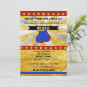 Boxing Sports Boy Birthday Invitation Gold Blue (Standing Front)