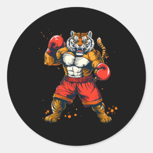 Boxing Tiger With Boxing Gloves Kickboxing Funny B Classic Round Sticker