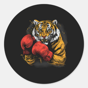 Boxing Tiger With Boxing Gloves Kickboxing Funny B Classic Round Sticker