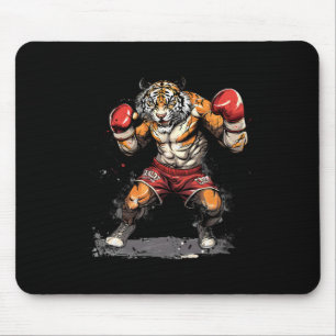 Boxing Tiger With Boxing Gloves Kickboxing Funny B Mouse Pad