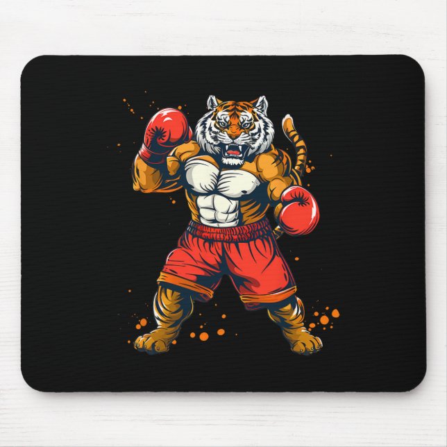Boxing Tiger With Boxing Gloves Kickboxing Funny B Mouse Pad (Front)
