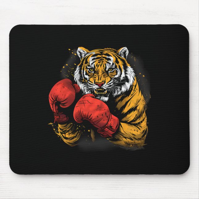 Boxing Tiger With Boxing Gloves Kickboxing Funny B Mouse Pad (Front)
