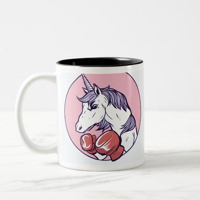 Boxing Unicorn Two-Tone Coffee Mug (Left)