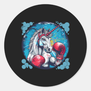 Boxing Unicorn With Boxing Gloves Kickboxing Cute Classic Round Sticker