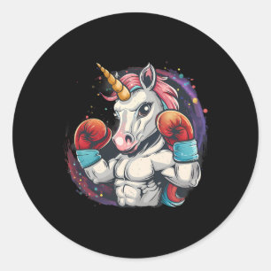 Boxing Unicorn With Boxing Gloves Kickboxing Funny Classic Round Sticker